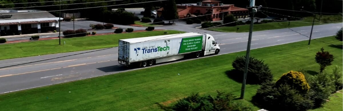 Overhead shot of truck driving down the road