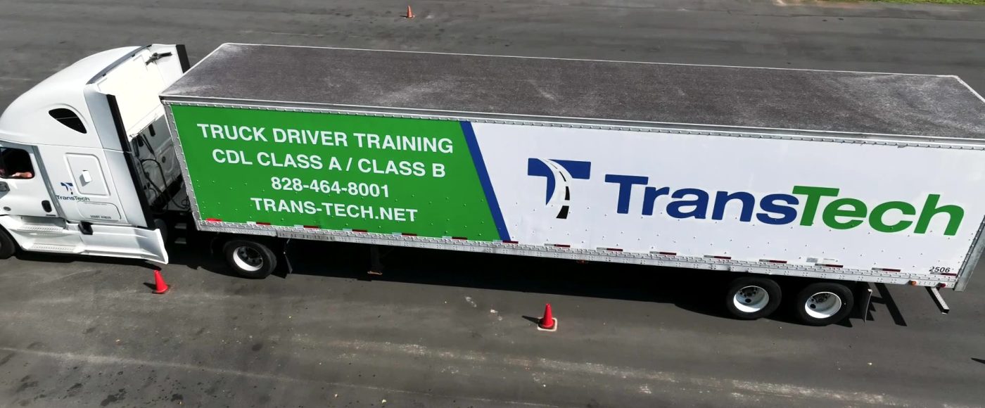 overhead shot of truck driver training in the yard