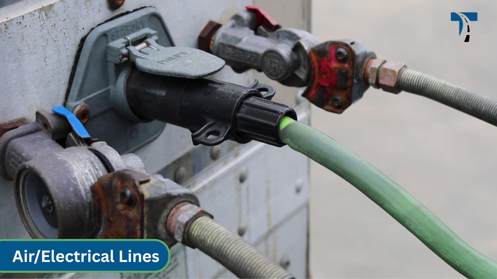 airline and electrical lines connecting tractor to trailer