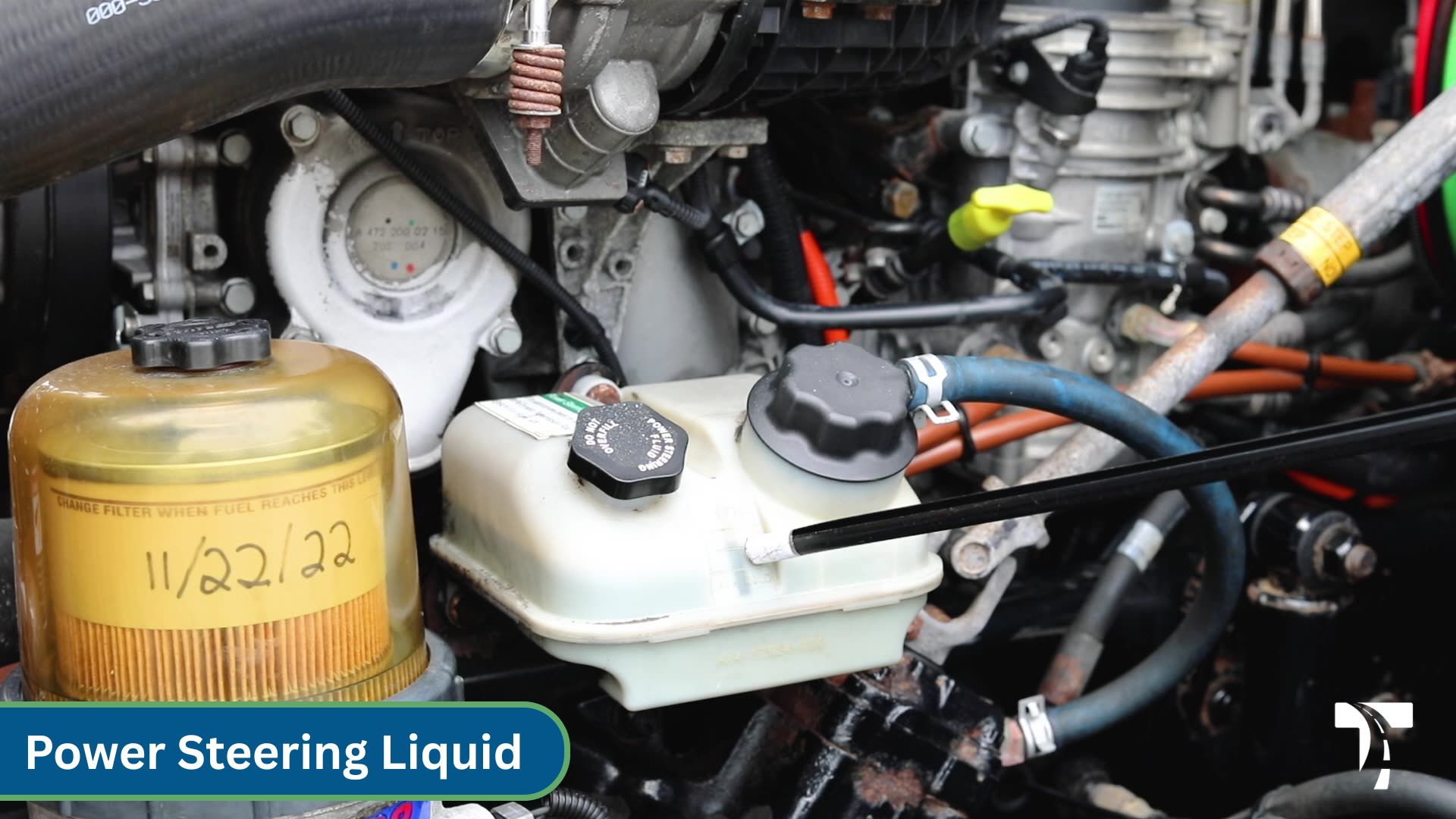 power steering liquid compartment under trailer hood