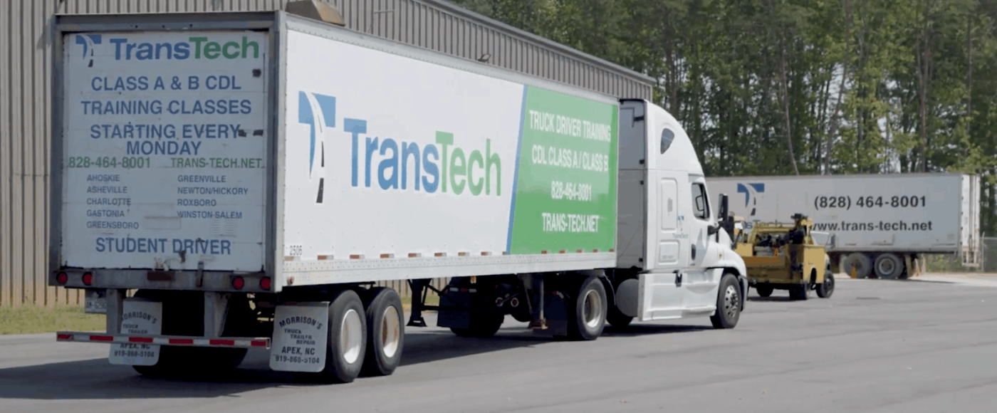 Backside view of a TransTech semi truck