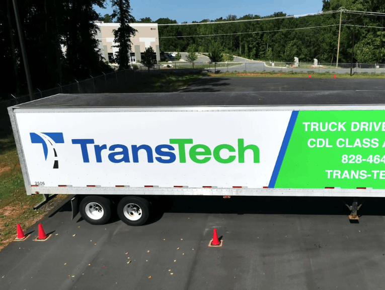 TranTech trailer parked between cones in training yard