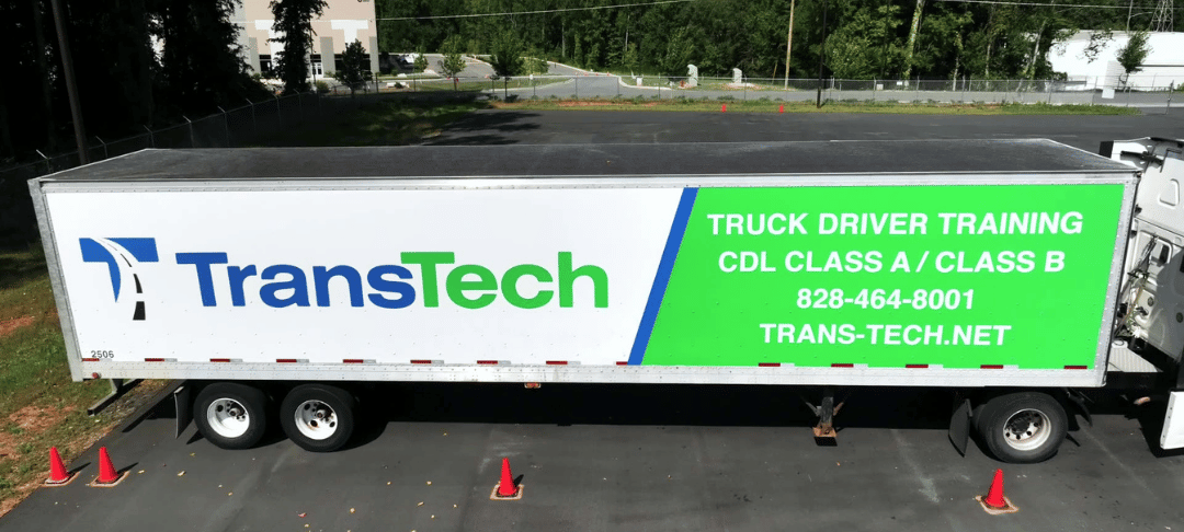 Drone view of TransTech semi truck trailer