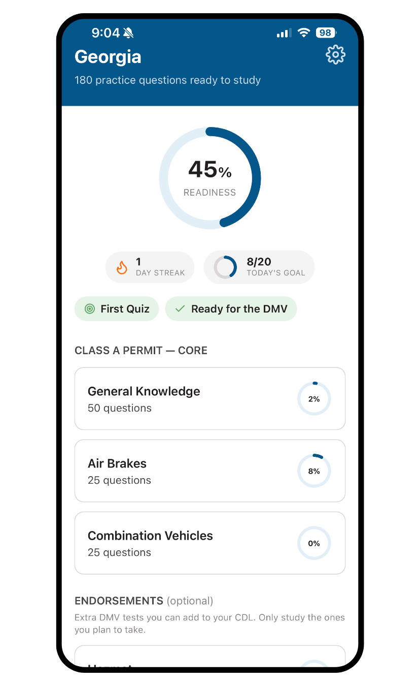 Georgia CDL Permit Test Practice – Free Questions and Practice Exam