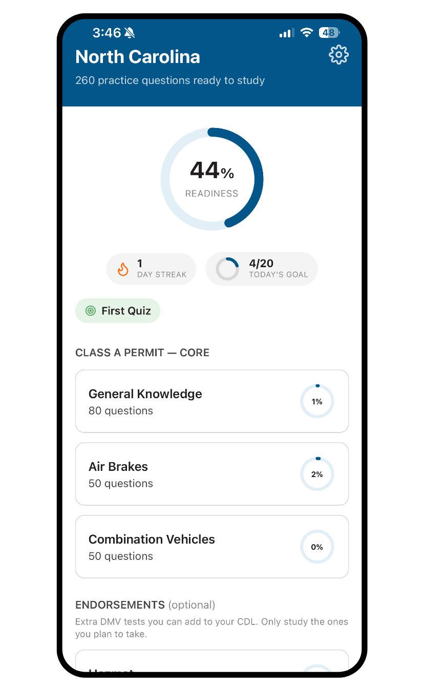 Free North Carolina CDL Permit Test Practice Questions
