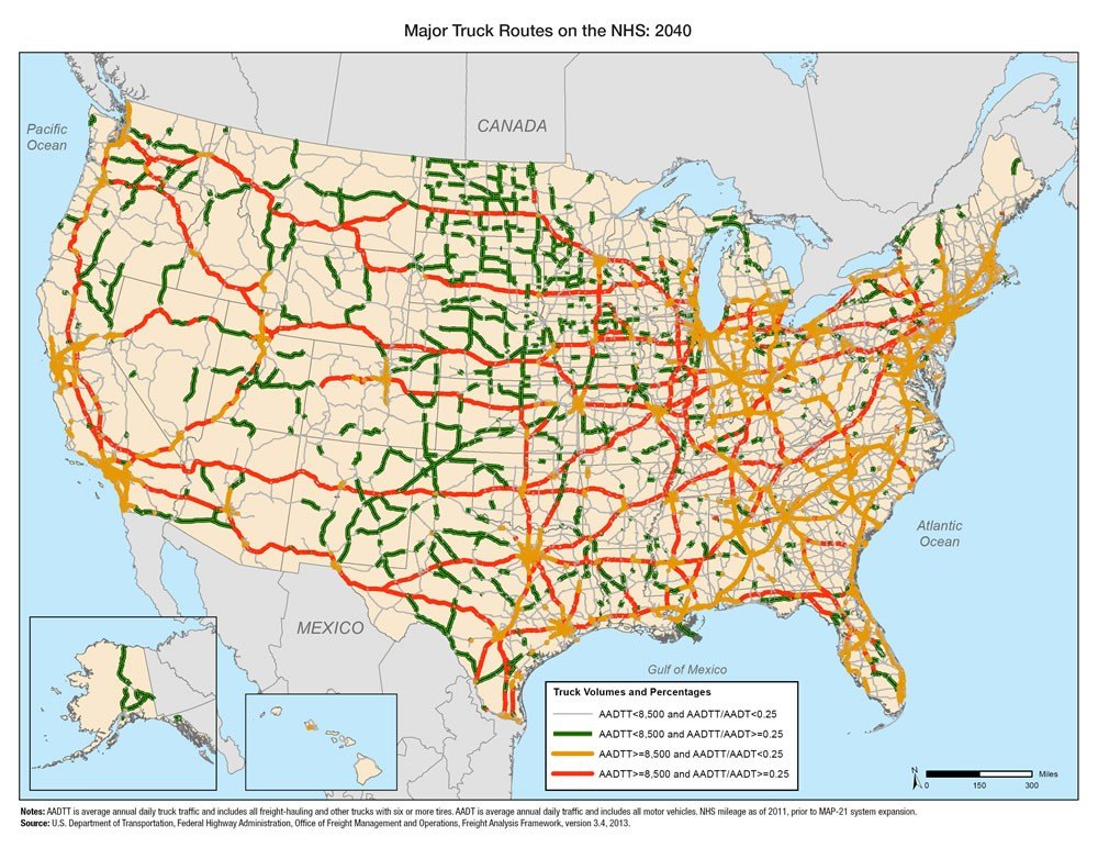 Map of OTR routes on the United States
